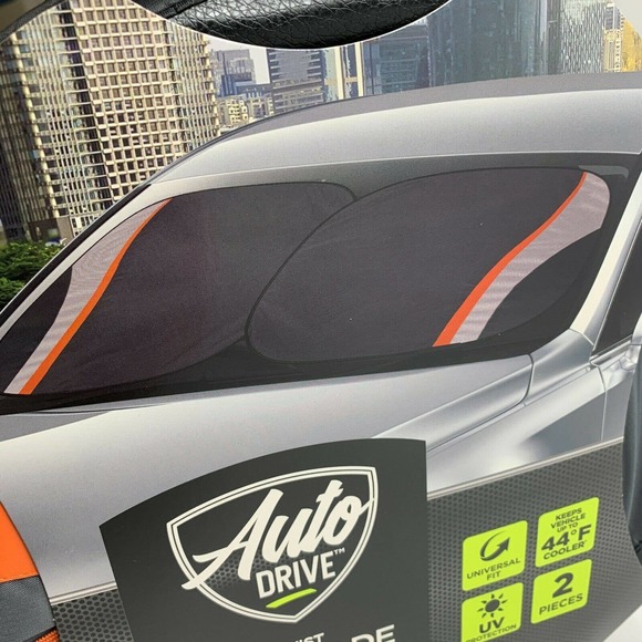 Auto Drive Twist Sun Shade Universal Fit UV Protection 2 Piece Black Orange - Picture 4 of 9